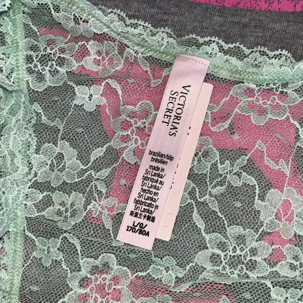 NWT New Victoria’s Secret Lace Panty Brazilian Panty Pretty Mint Floral LG - Picture 6 of 7